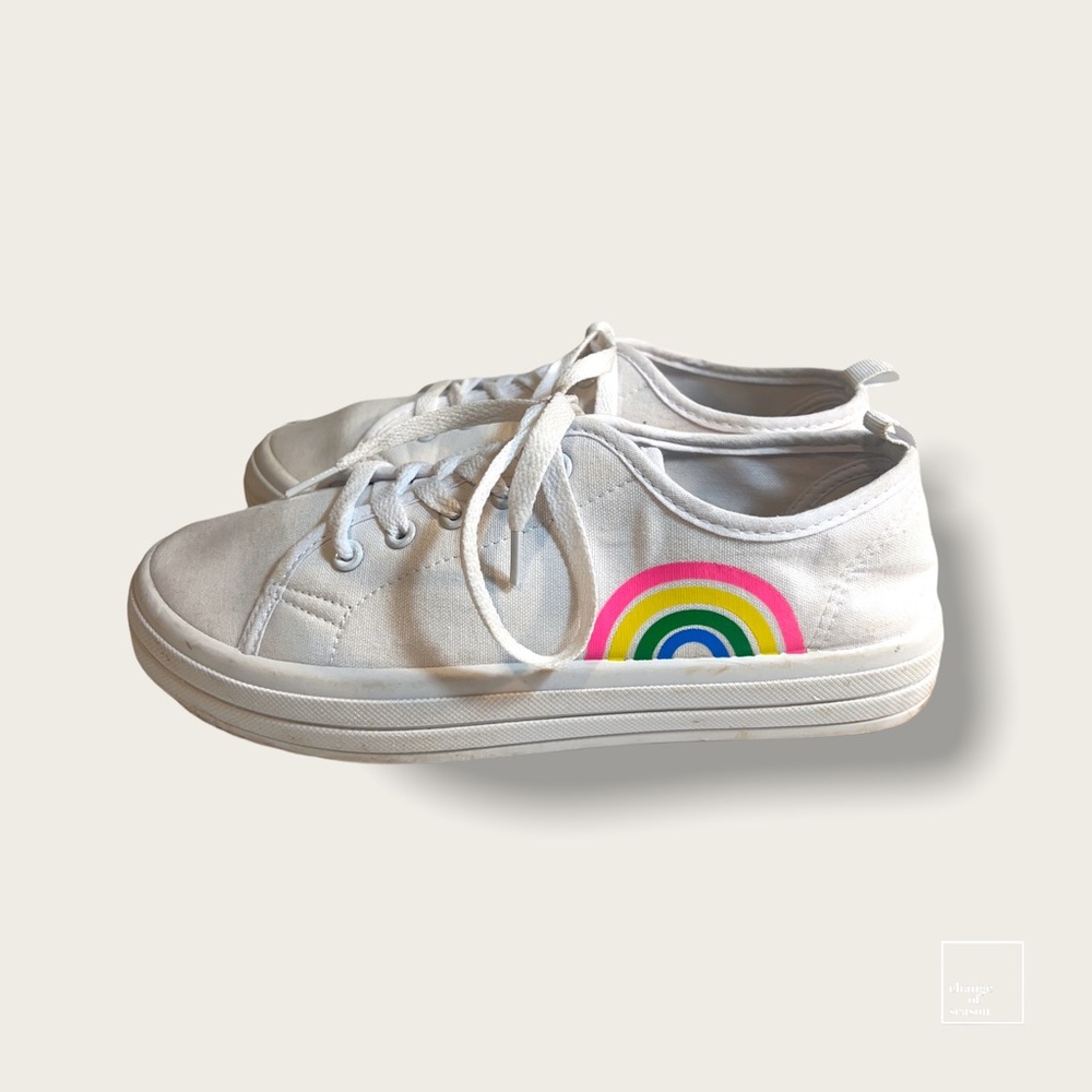 Sole Mates rainbow lace up sneakers women's size 8 white pink yellow